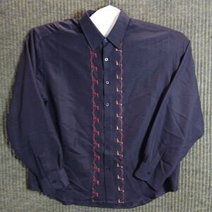 The Havanera Co Mens Long Sleeve Button Down Shirt XL/TG Black Embroidered